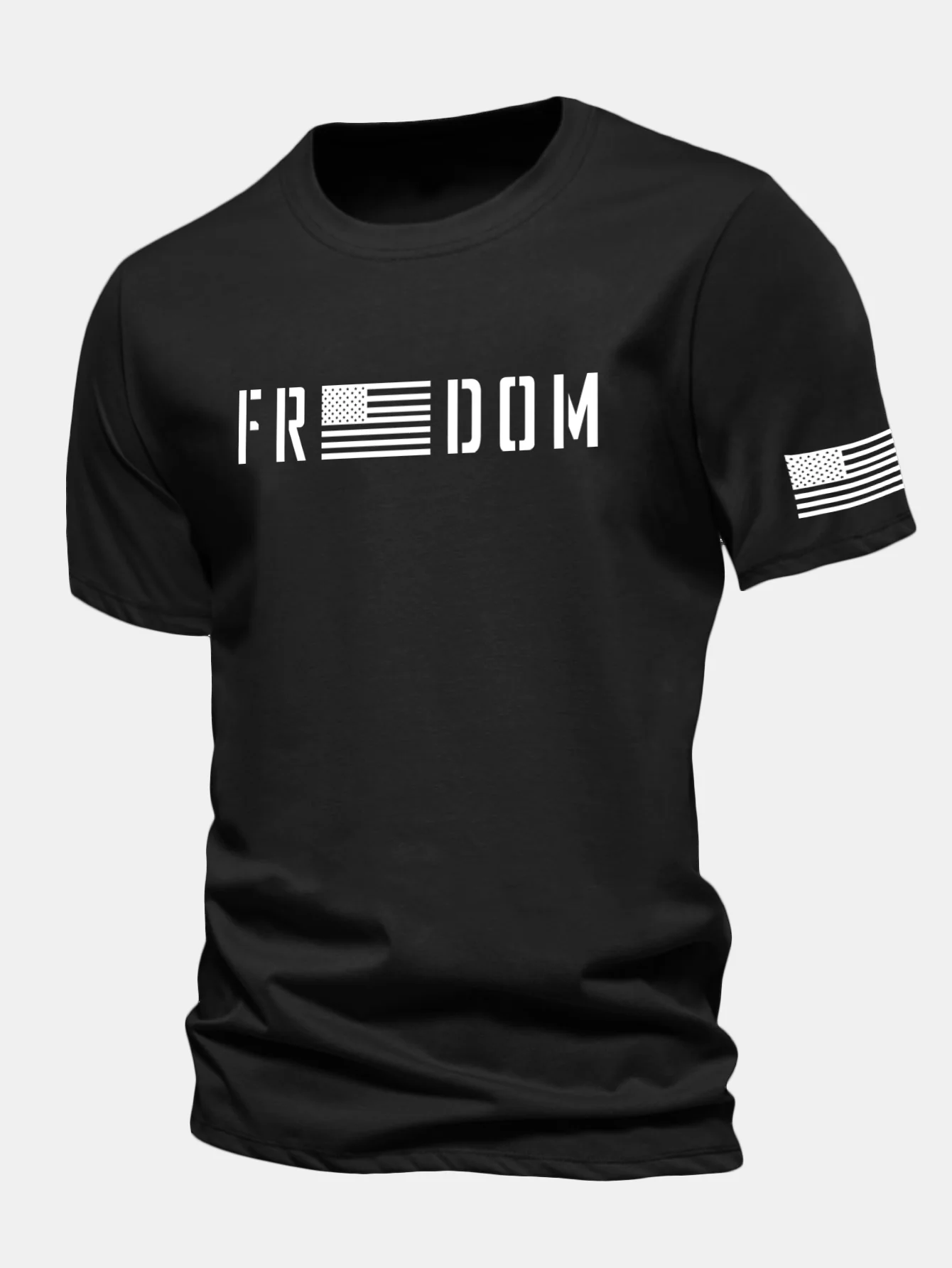 Regular Fit American Flag Freedom Print Cotton T-Shirt