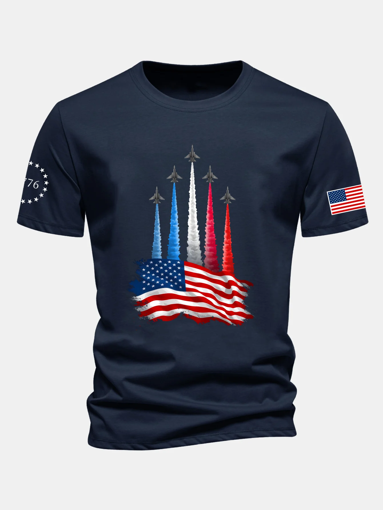 Regular Fit Fighter Jets With USA Flag Print Cotton T-Shirt