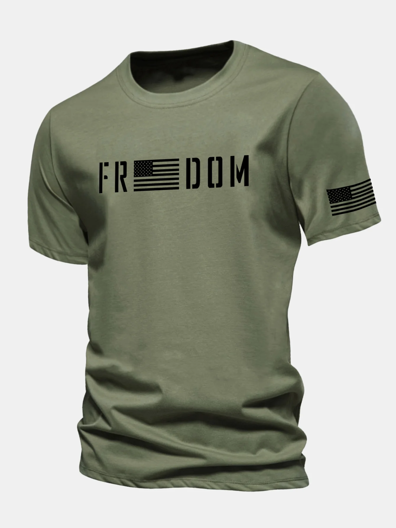 Regular Fit American Flag Freedom Print Cotton T-Shirt