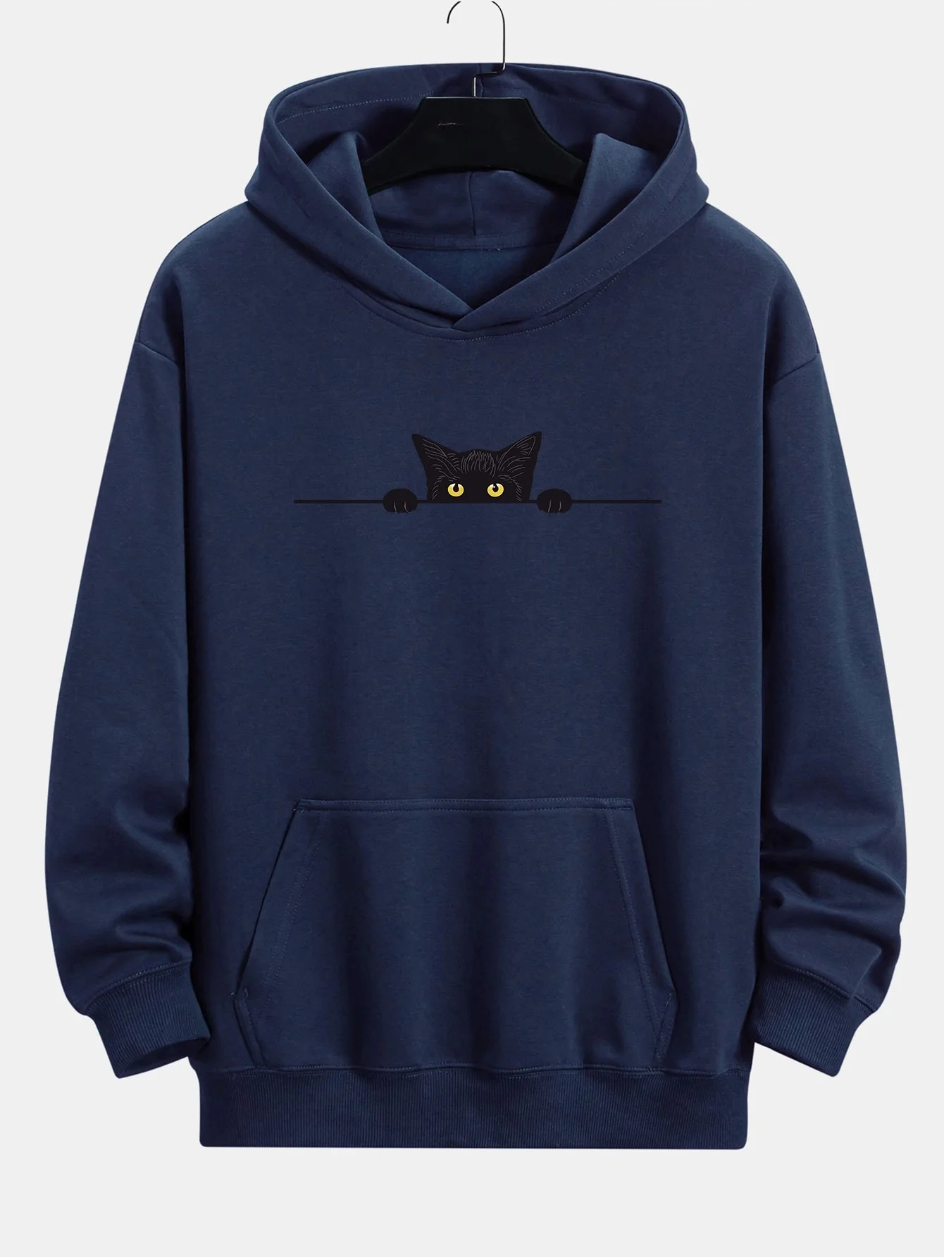 Black Cat Print Relax Fit Hoodie