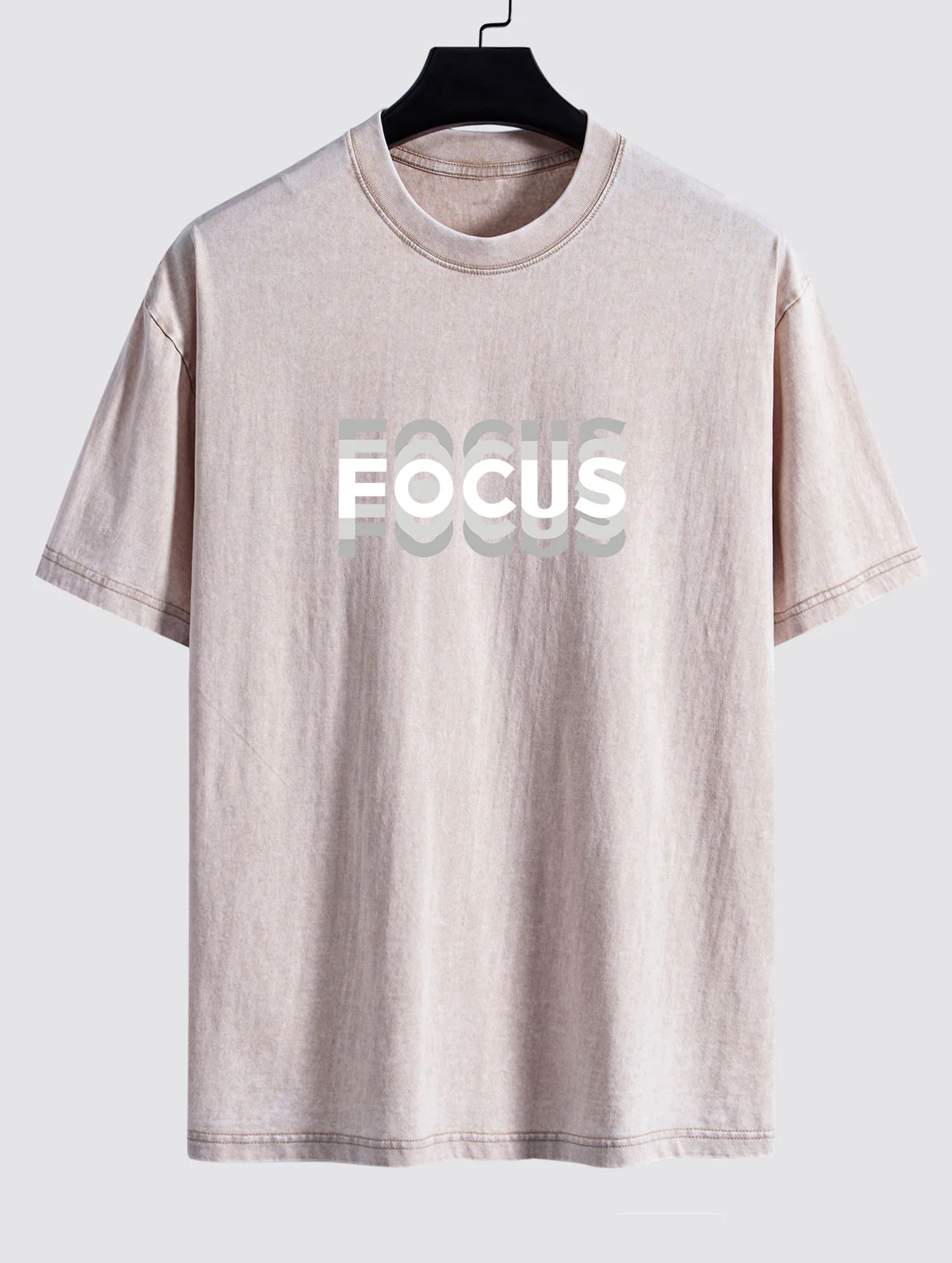 Focus Slogan Print Relax Fit Washed Distressed T-Shirt