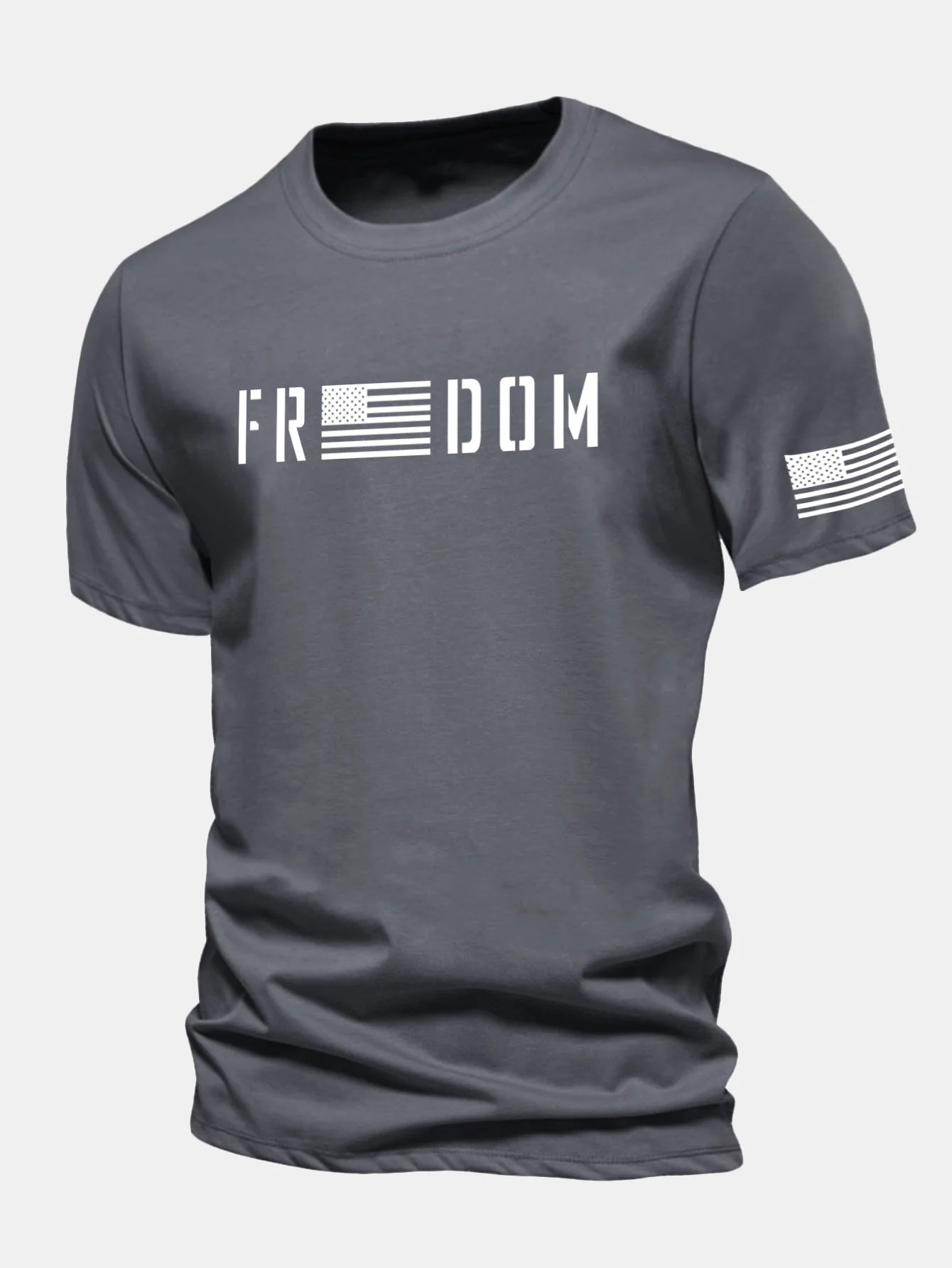 Regular Fit American Flag Freedom Print Cotton T-Shirt
