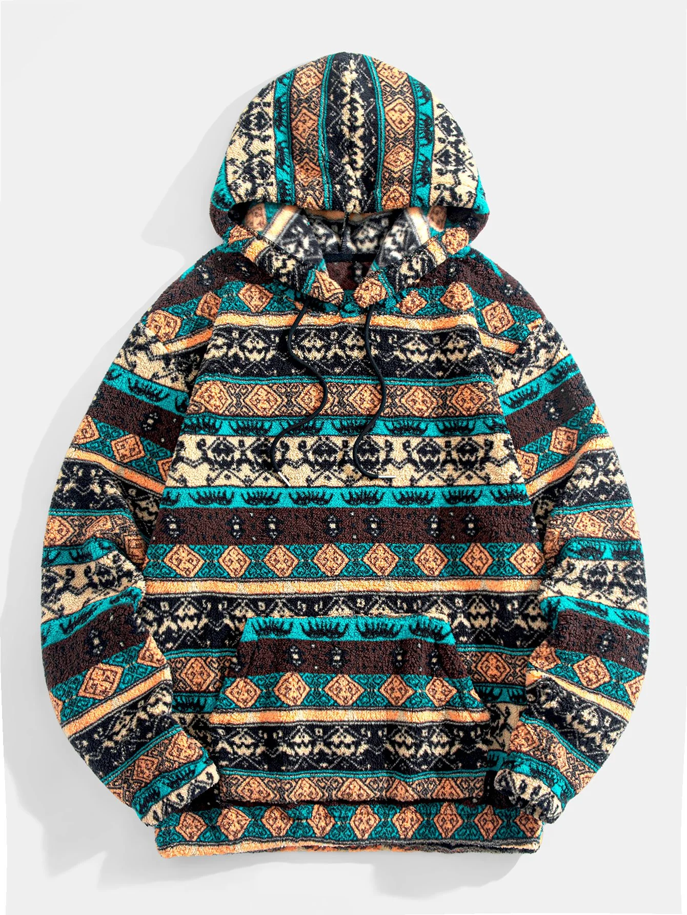 Ethnic Geometric Teddy Fleece Hoodie