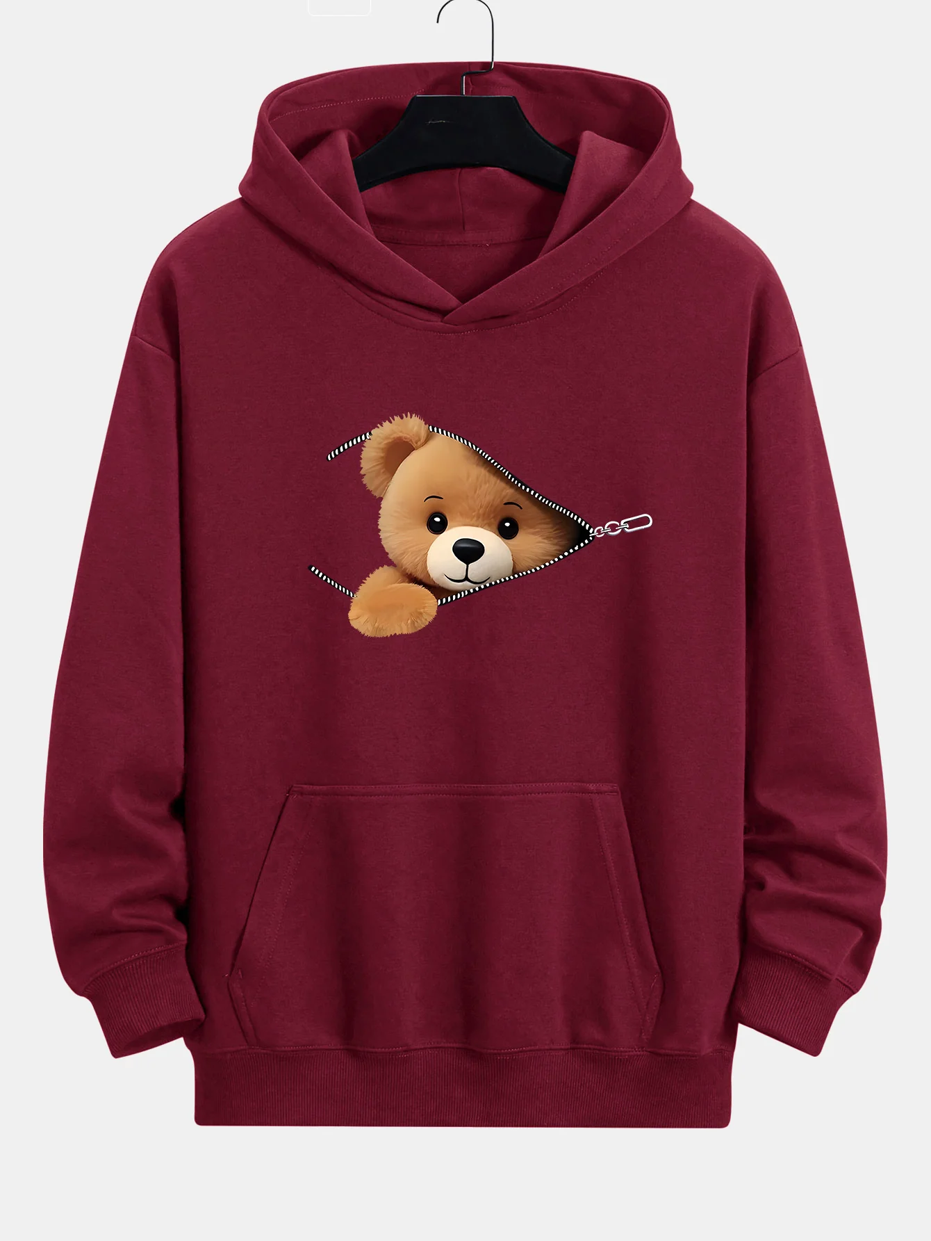 Zipper Bear Print Relax Fit Hoodie