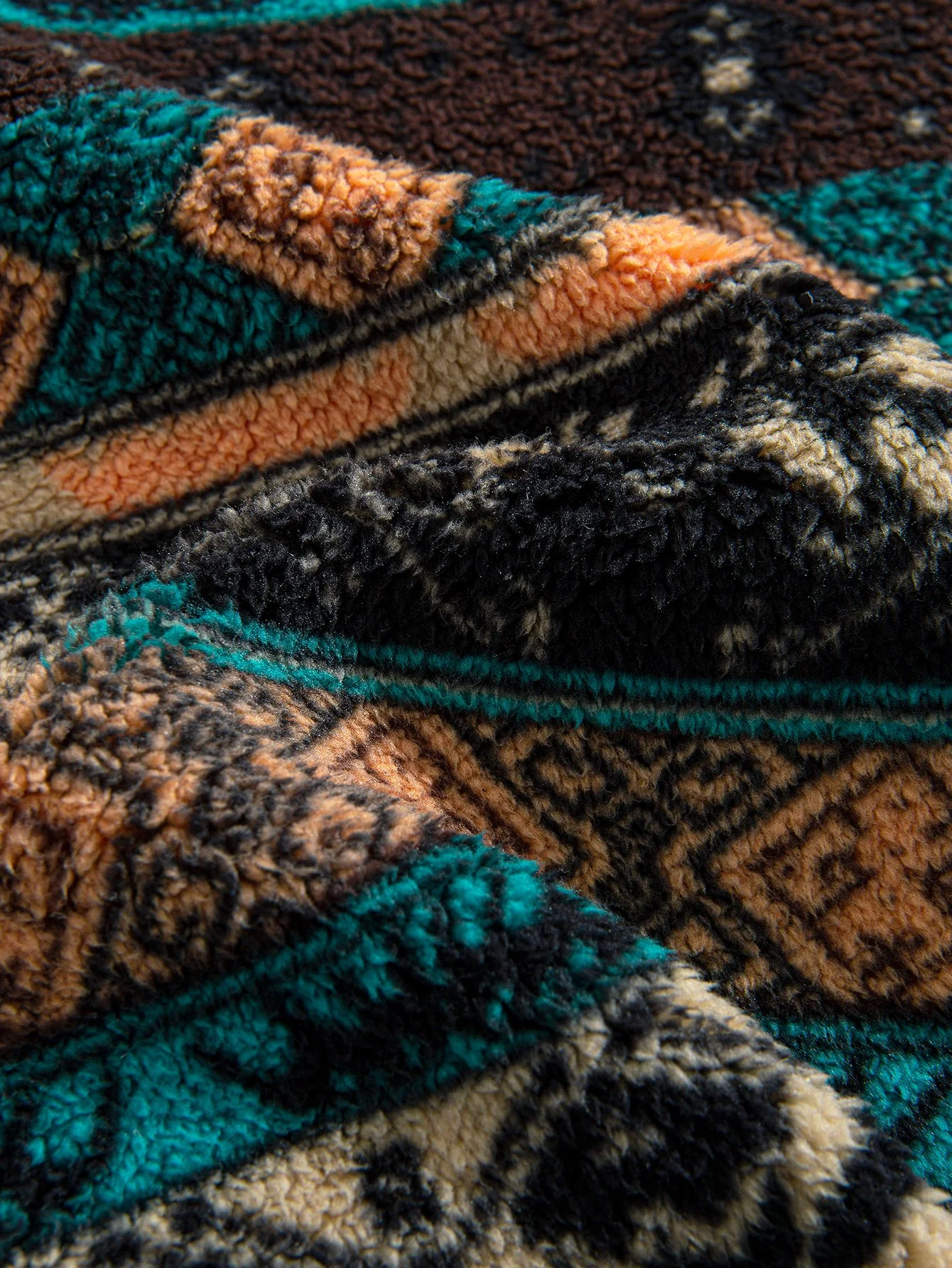 Ethnic Geometric Teddy Fleece Hoodie