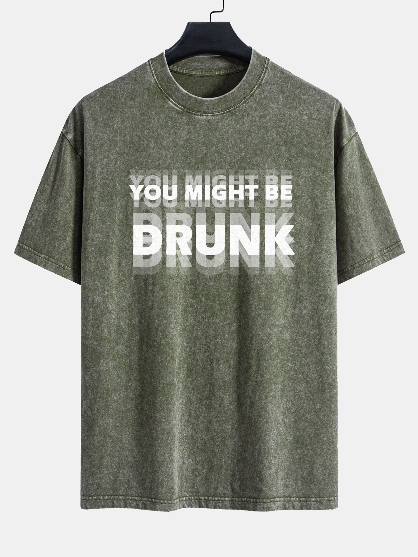 You Might Be Drunk Print Washed Distressed Drop Shoulder T-Shirt