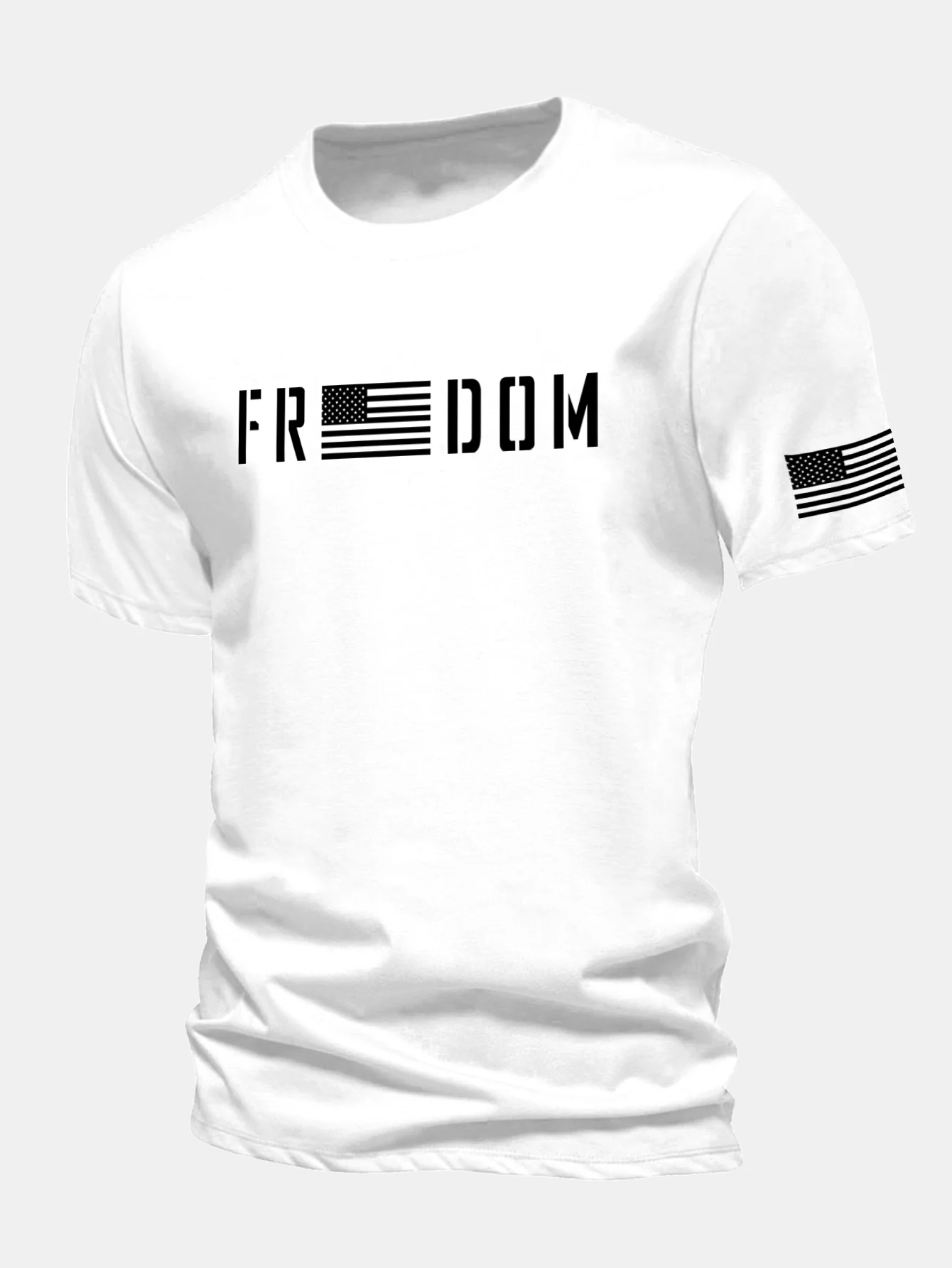 Regular Fit American Flag Freedom Print Cotton T-Shirt