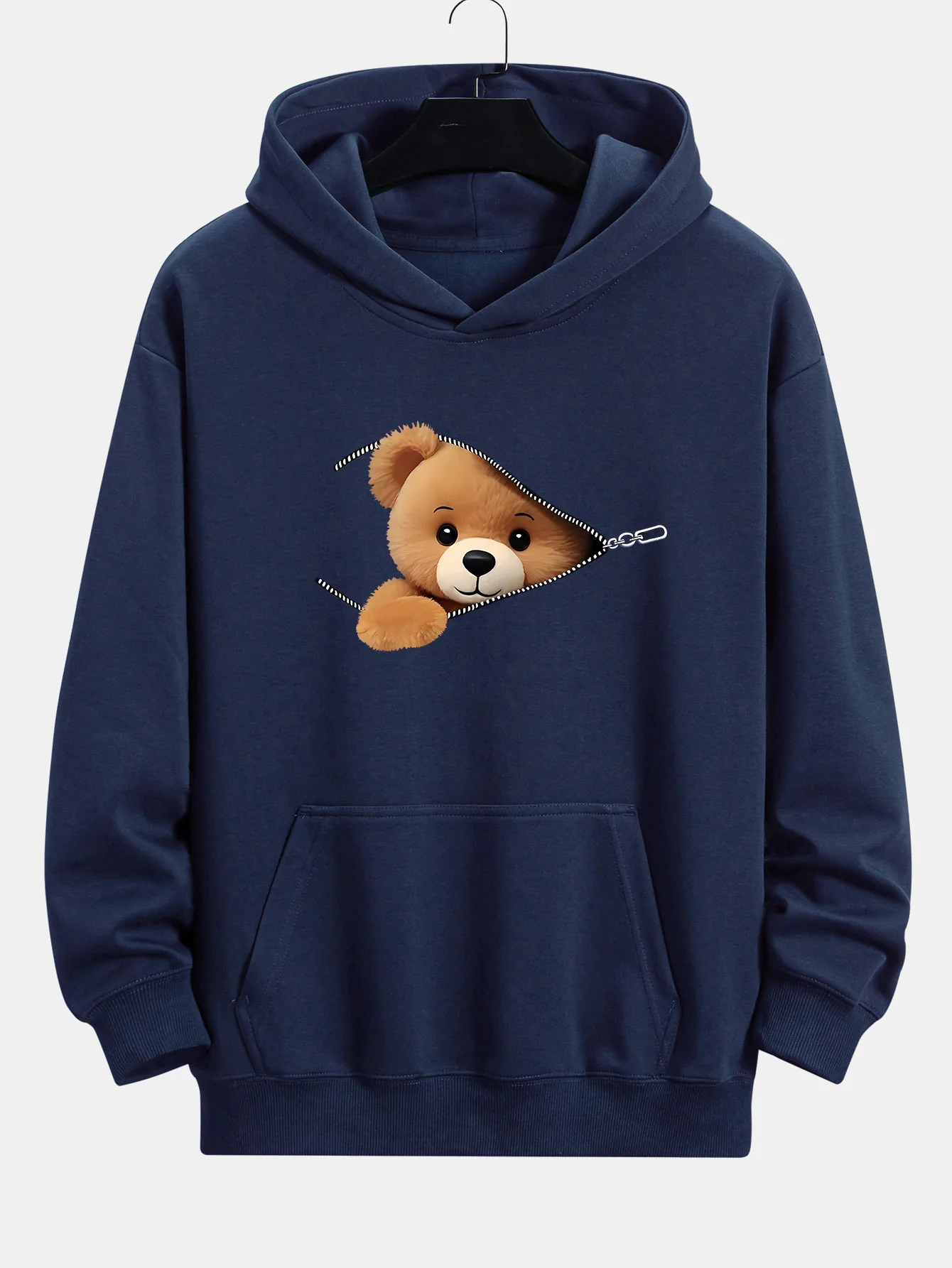 Zipper Bear Print Relax Fit Hoodie