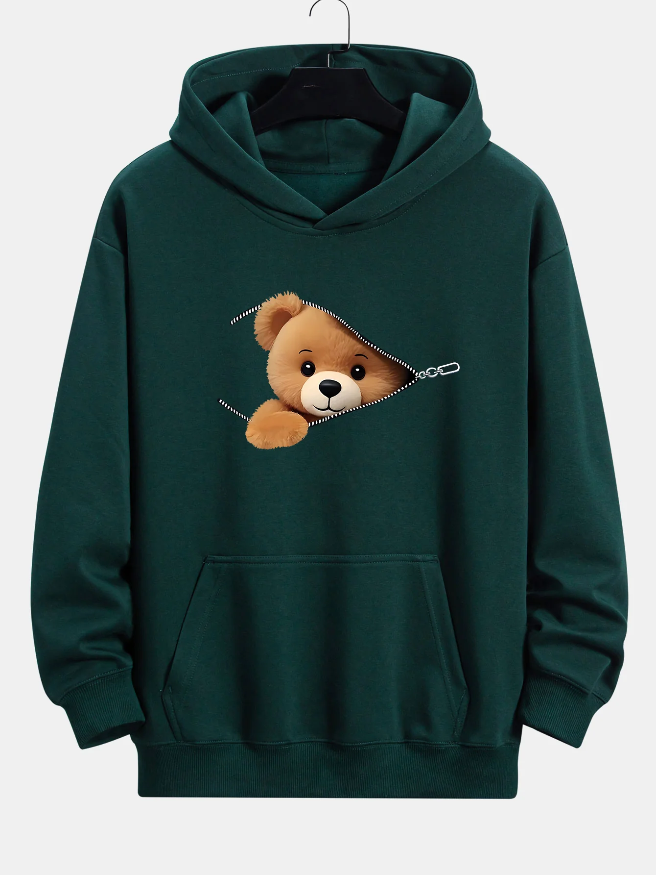 Zipper Bear Print Relax Fit Hoodie