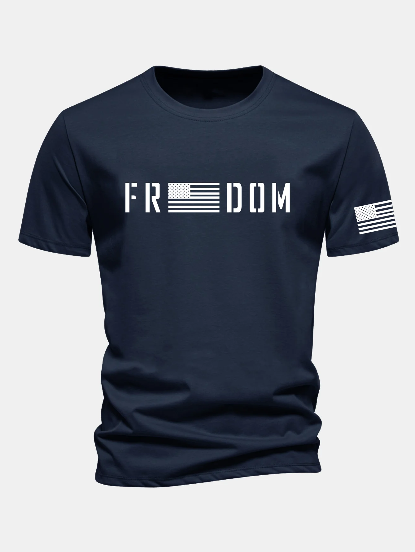 Regular Fit American Flag Freedom Print Cotton T-Shirt