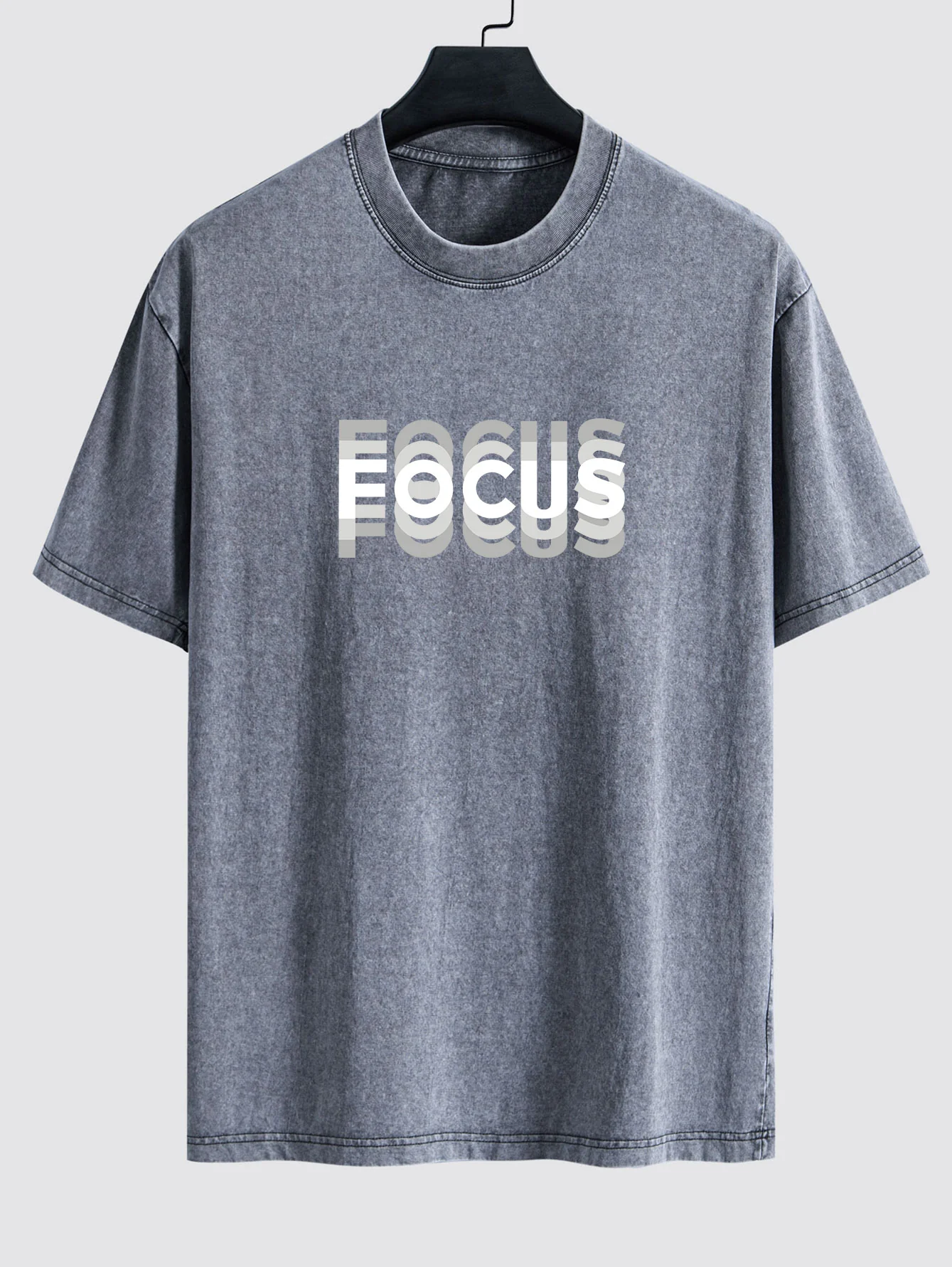 Focus Slogan Print Relax Fit Washed Distressed T-Shirt