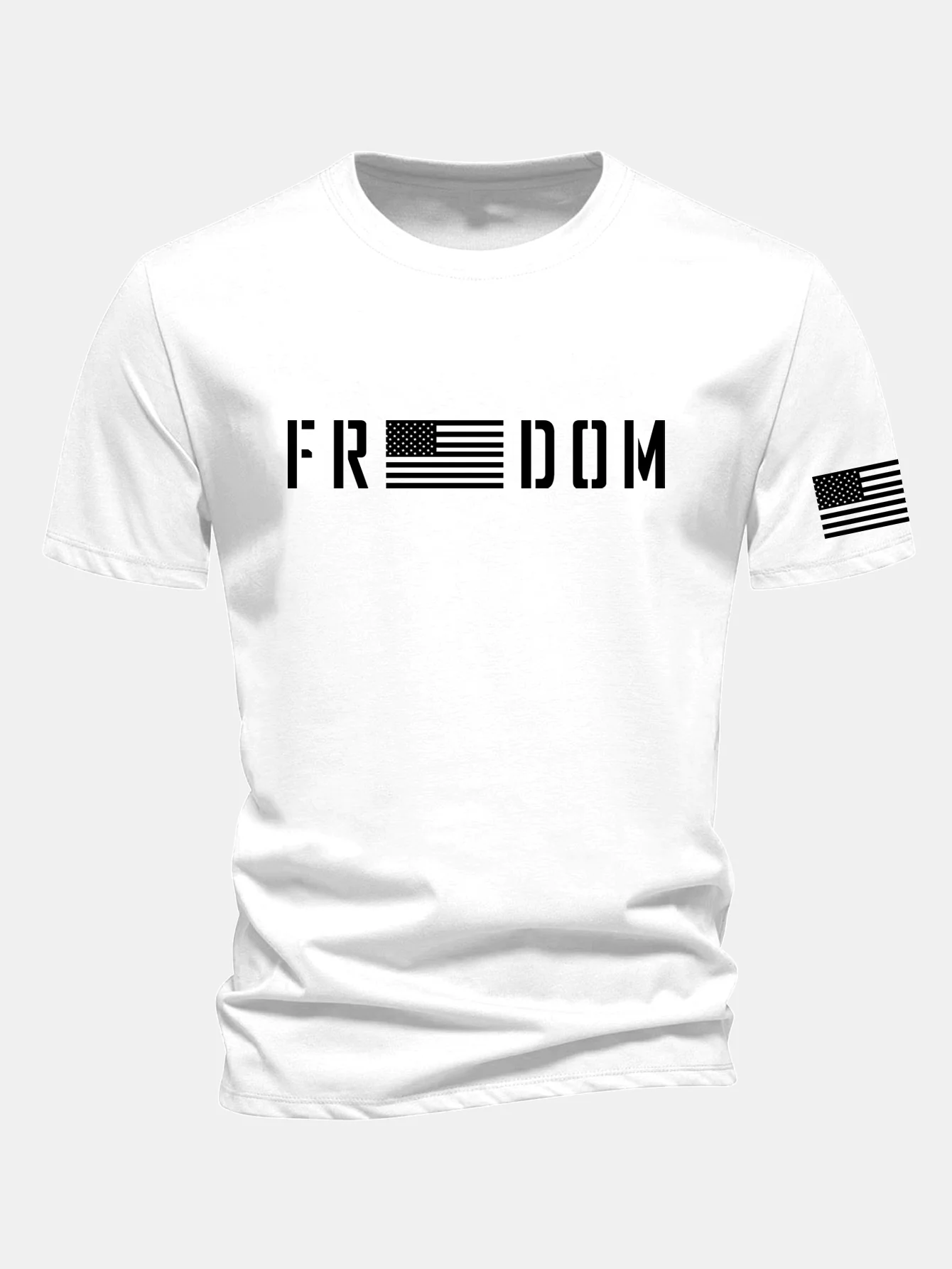 Regular Fit American Flag Freedom Print Cotton T-Shirt