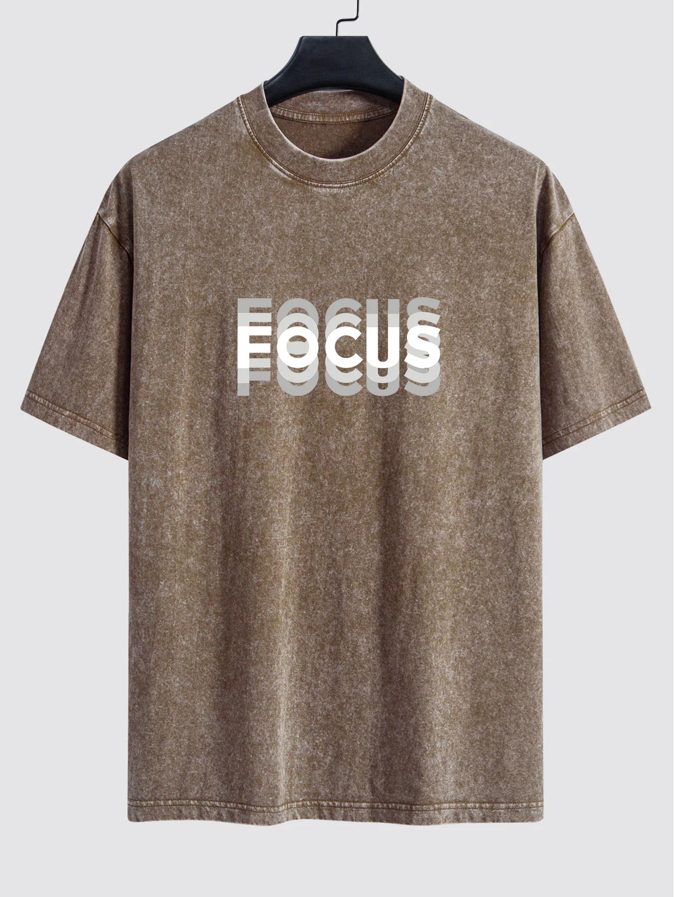 Focus Slogan Print Relax Fit Washed Distressed T-Shirt