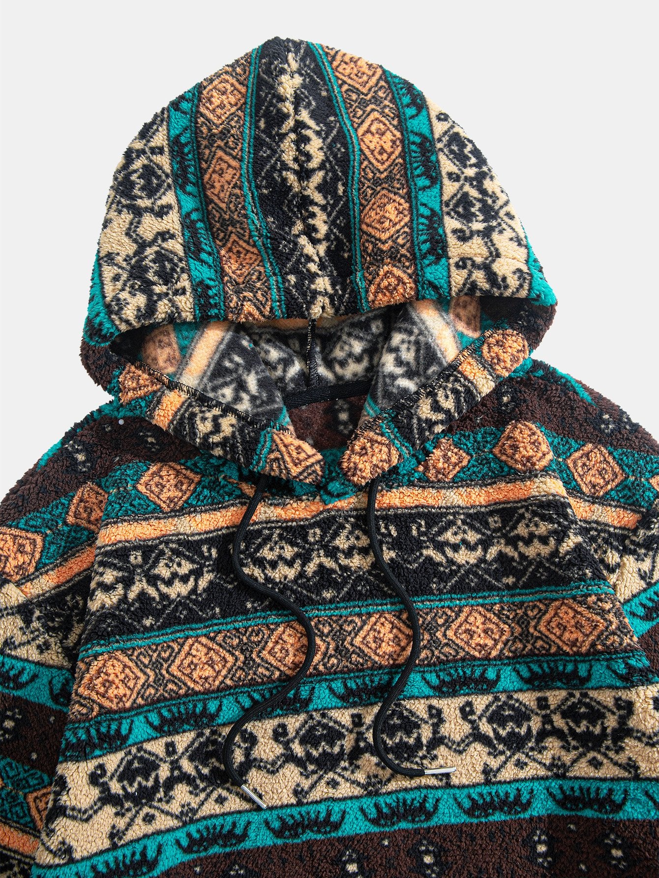 Ethnic Geometric Teddy Fleece Hoodie