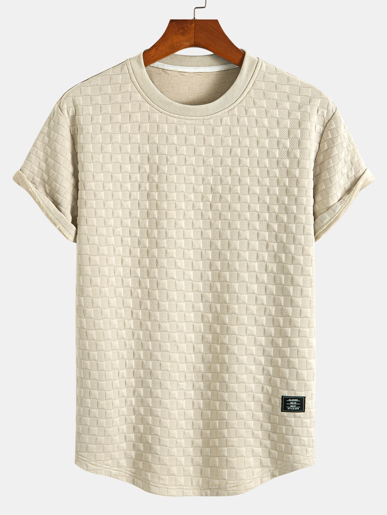 Checkerboard Jacquard  Arc Hem T-Shirt