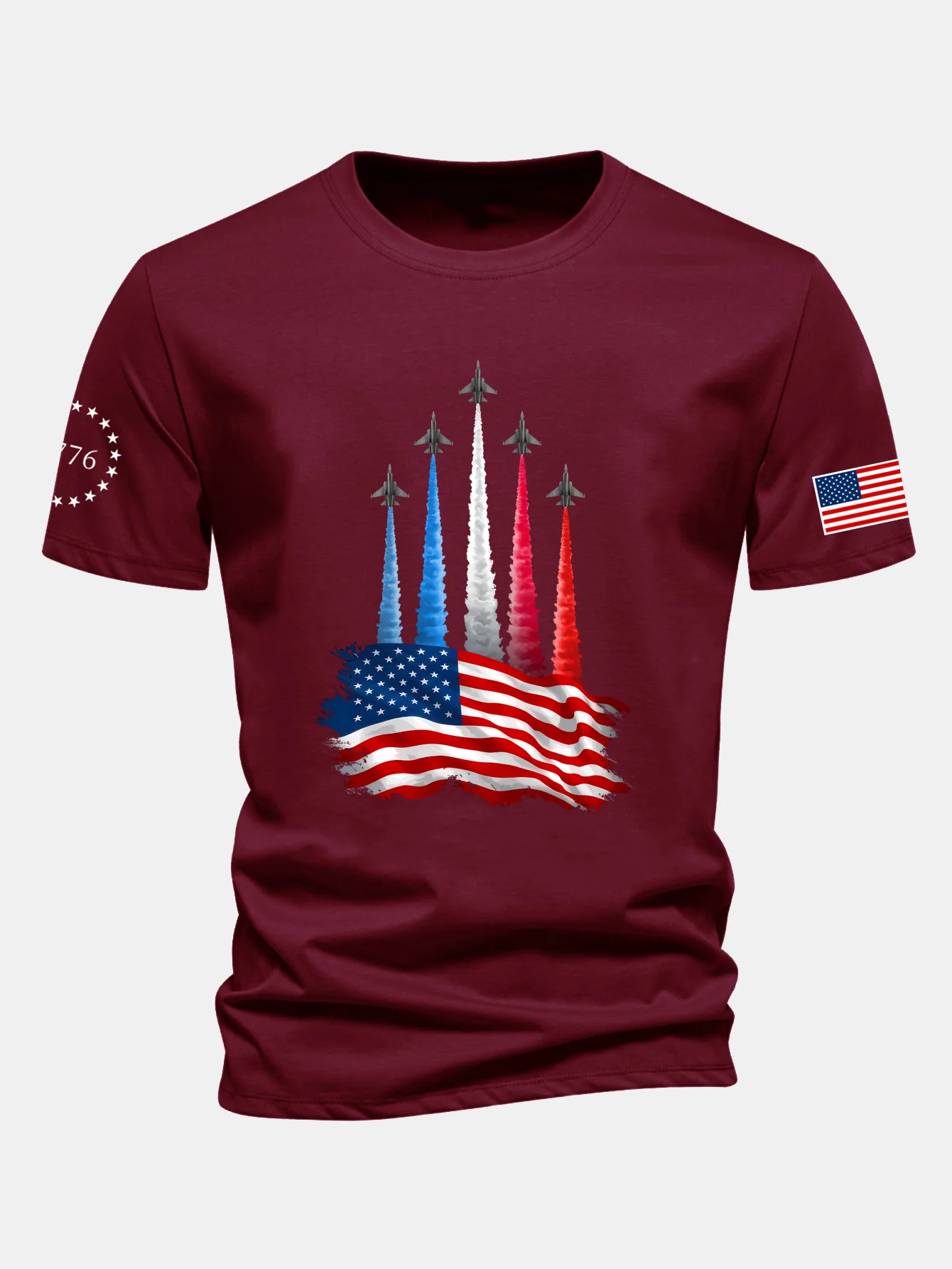 Regular Fit Fighter Jets With USA Flag Print Cotton T-Shirt