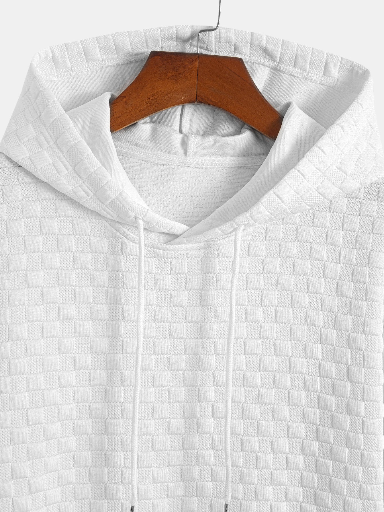 Checkerboard Jacquard  Arc Hem Hooded T-Shirt