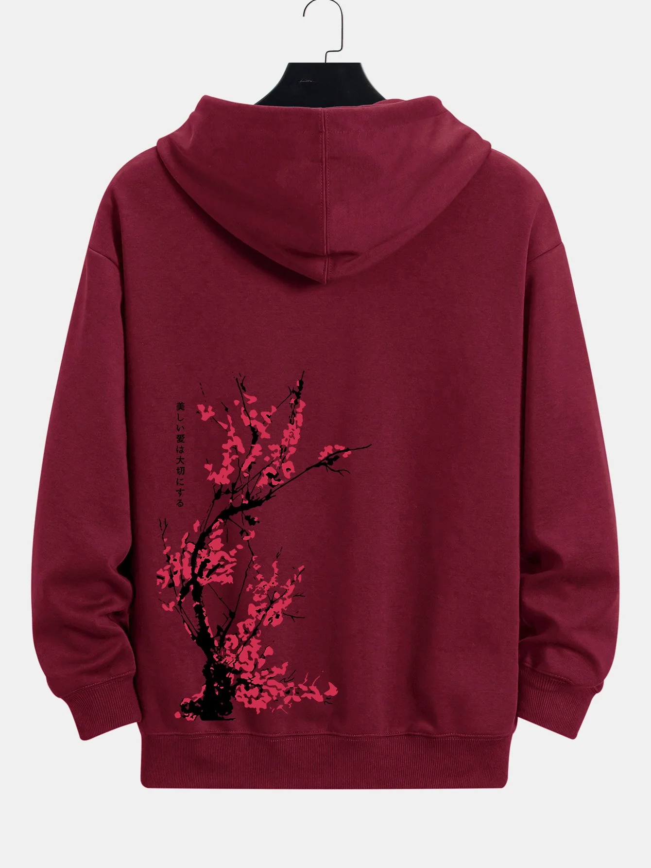 Plum Blossom Slogan Back Print Relax Fit Hoodie