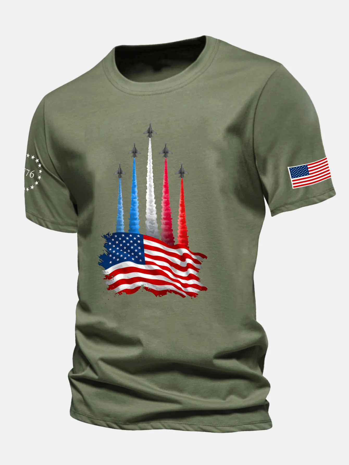 Regular Fit Fighter Jets With USA Flag Print Cotton T-Shirt