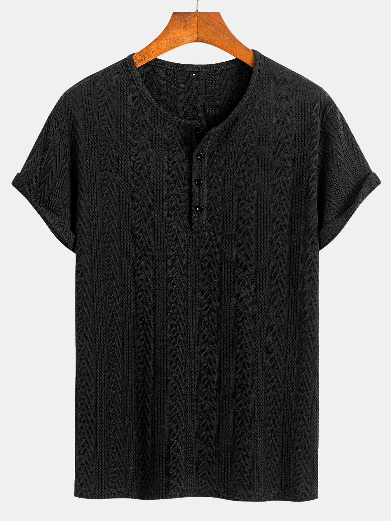 Short Sleeve Jacquard Half Open Collar T-Shirt