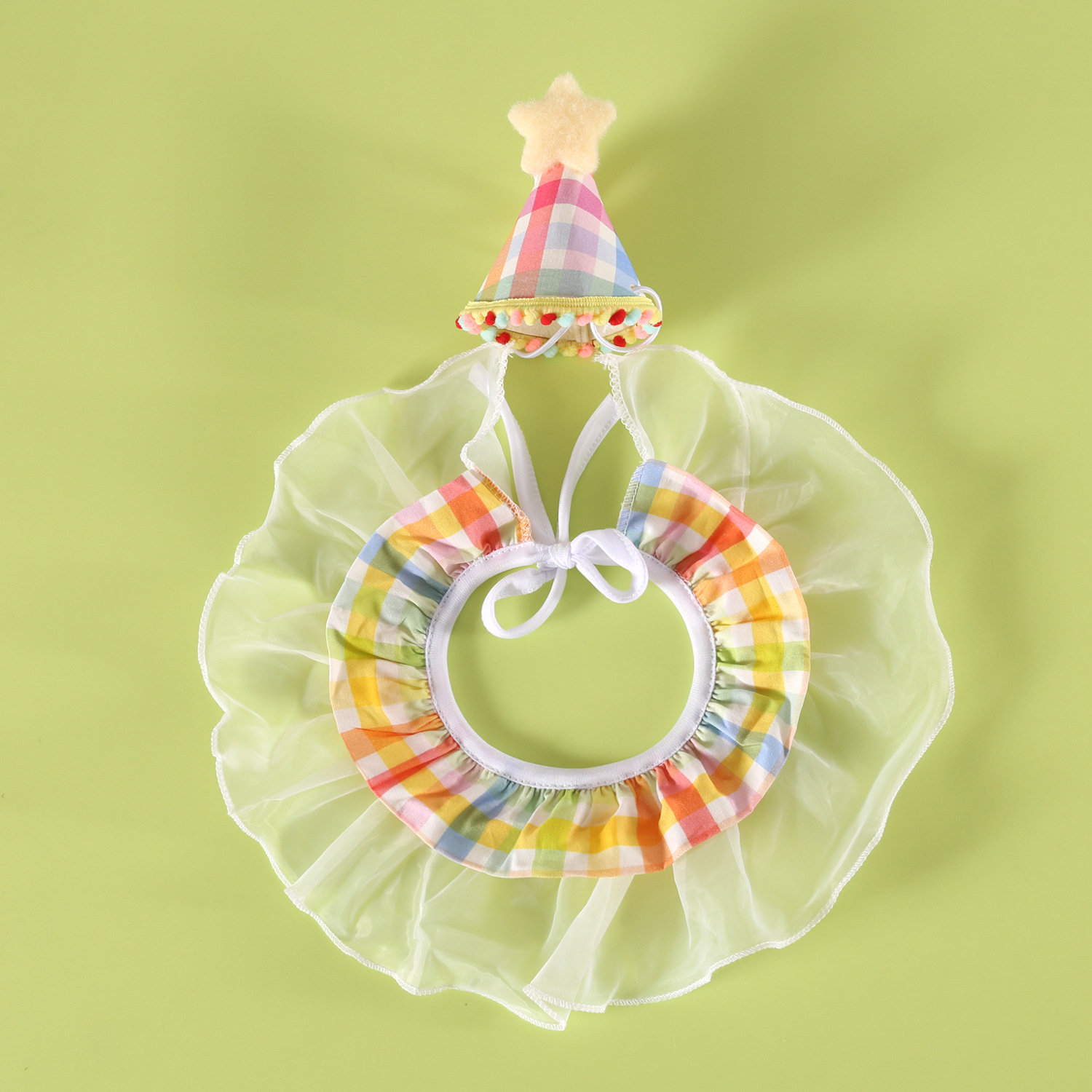 Pet Polka Dot Ruffled Scarf & Birthday Hat Set: Candy-Colored Ball Bib, Collar & INS-Style Headwear for Cats & Dogs