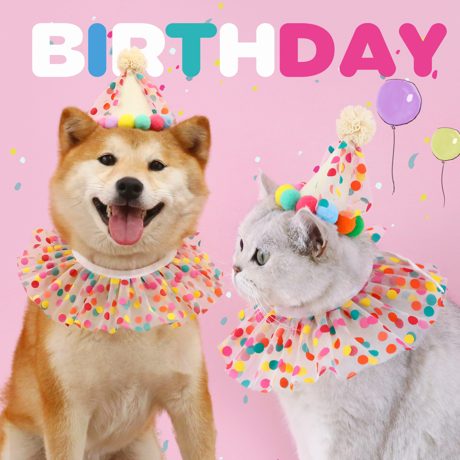 Pet Polka Dot Ruffled Scarf & Birthday Hat Set: Candy-Colored Ball Bib, Collar & INS-Style Headwear for Cats & Dogs
