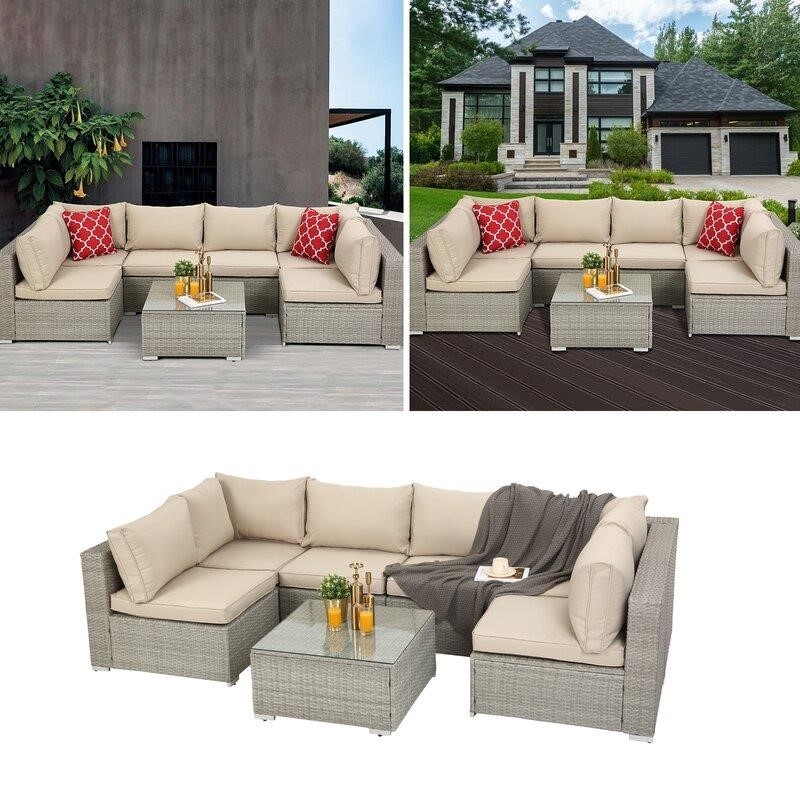 Polla Wicker/Rattan 4 - Person Seating Group with Cushions