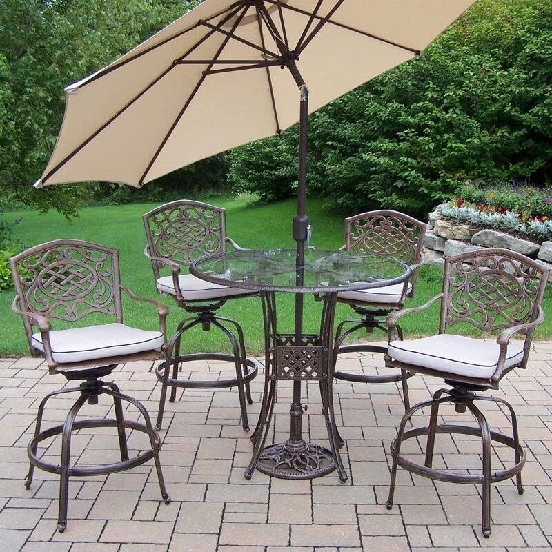 Wendling Round 4 - Person Aluminum Bar Height Dining Set with Cushions and Umbrella