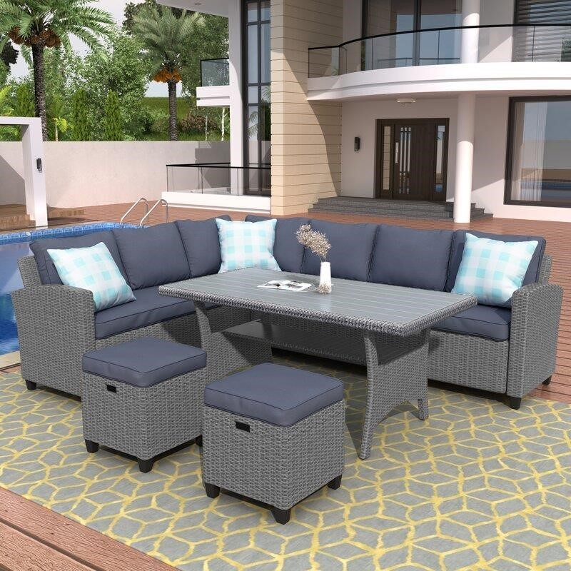 Julianna Wicker/Rattan 7 - Person Seating Group with Cushions