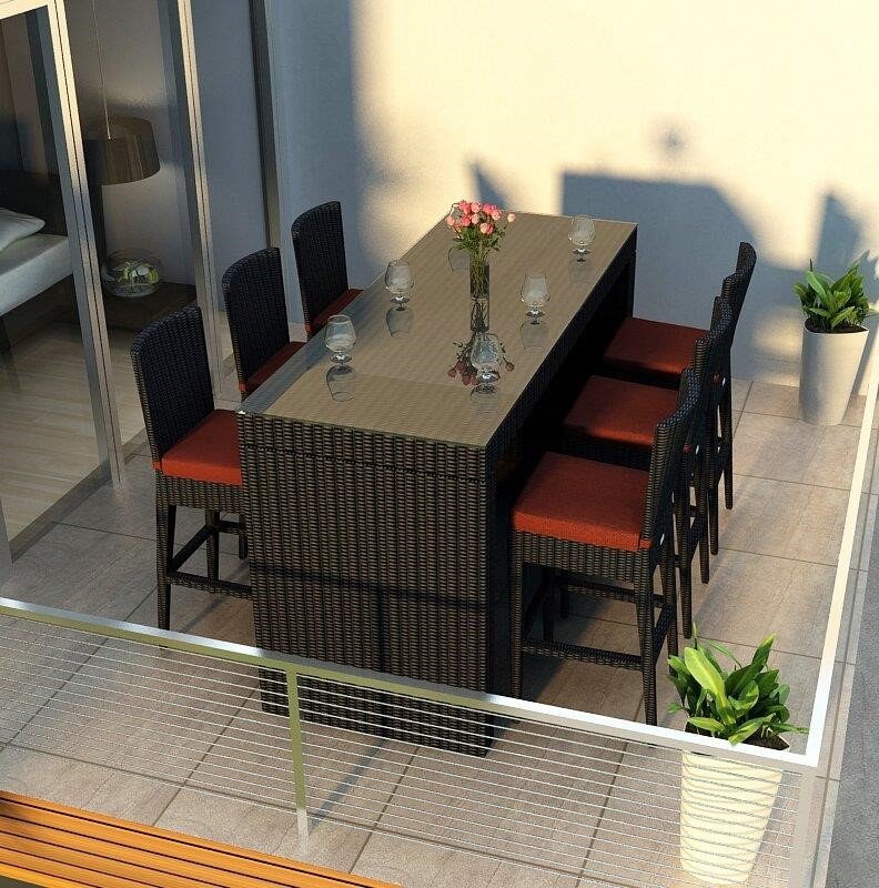 Azariah 78.5'' Long Bar Height Dining Set with Cushions