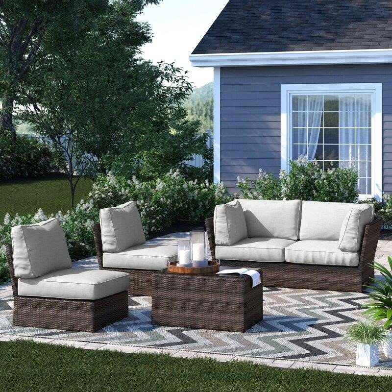 Widener Wicker/Rattan 4 - Person Seating Group with Cushions