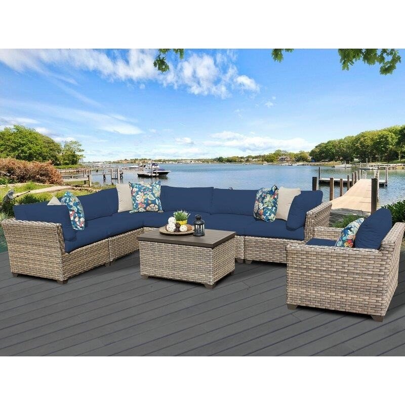 Rochford Wicker/Rattan 7 - Person Seating Group with Cushions