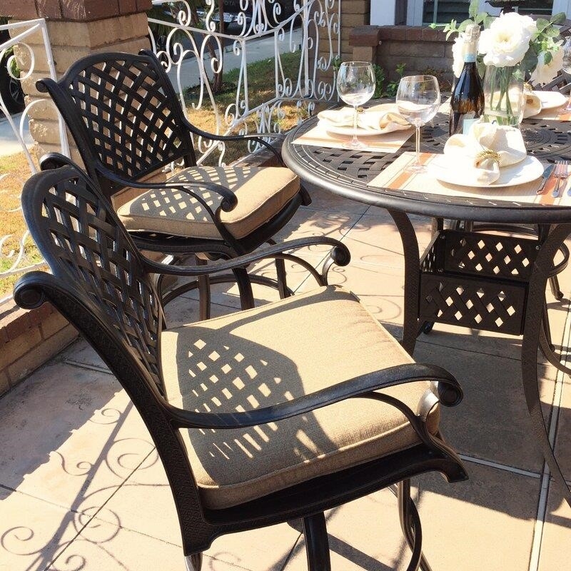 Wachtel Round 4 - Person 48'' Long Aluminum Bar Height Dining Set with Cushions