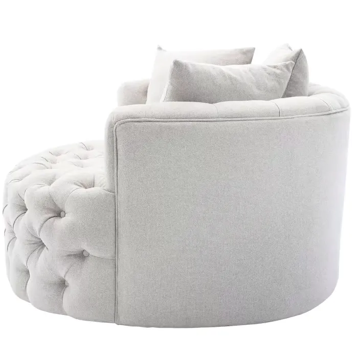 Tufted Linen Swivel Barrel Chair
