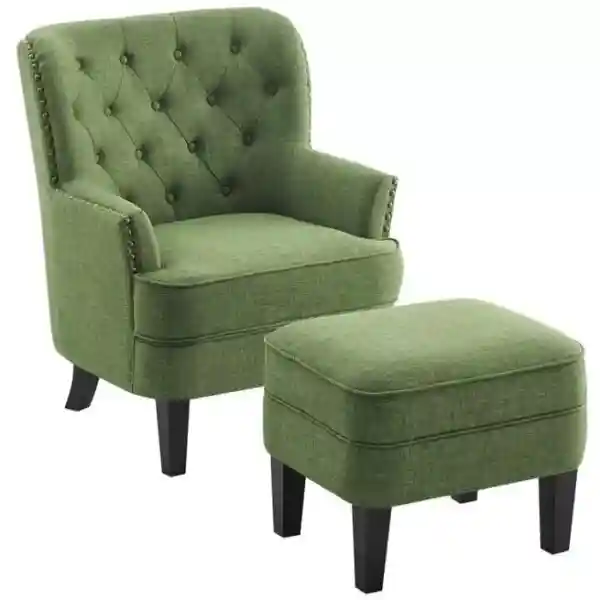 Tufted Wingback Chair & Ottoman