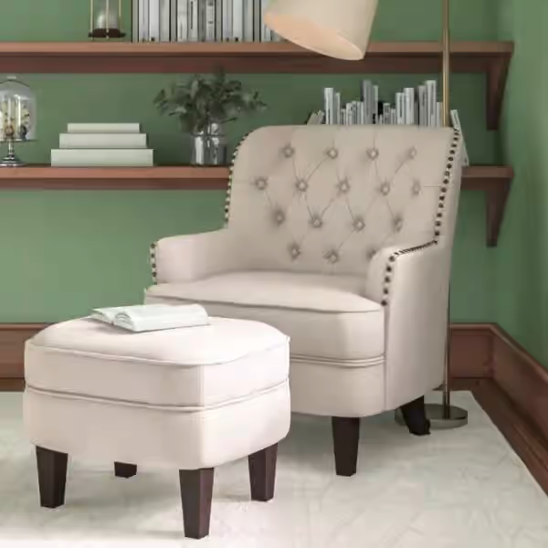 Tufted Wingback Chair & Ottoman