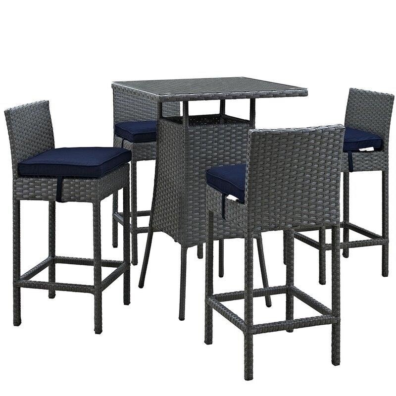 Tripp Square 4 - Person 31.5'' Long Bar Height Dining Set with Cushions