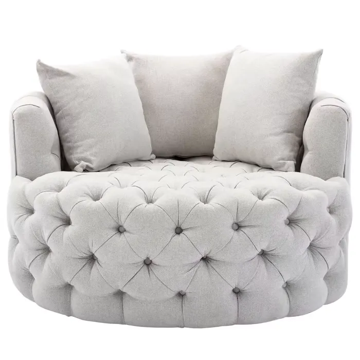 Tufted Linen Swivel Barrel Chair