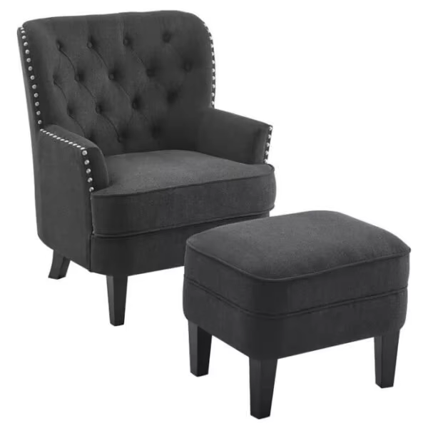 Tufted Wingback Chair & Ottoman