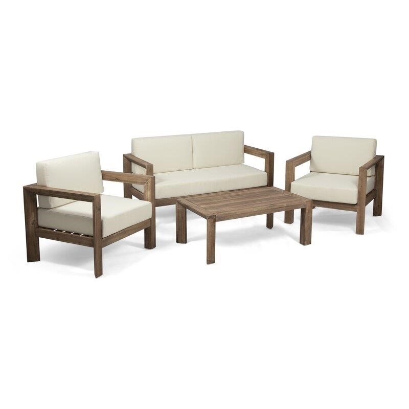 Mabie Solid Wood 4 - Person Seating Group with Cushions
