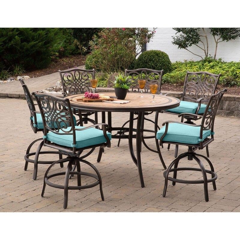Bucci Round 6 - Person 56'' Long Aluminum Bar Height Dining Set with Cushions