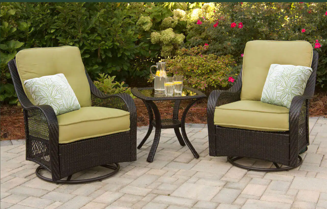 3-Piece Outdoor Wicker Patio Bistro Set With Swivel Rocking Chair