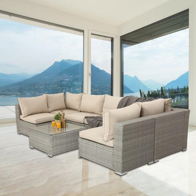 Polla Wicker/Rattan 4 - Person Seating Group with Cushions