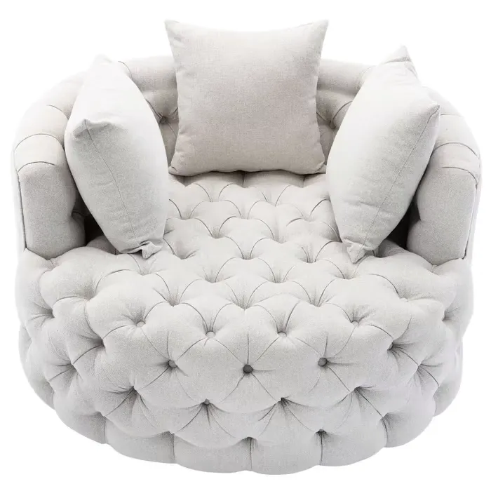 Tufted Linen Swivel Barrel Chair