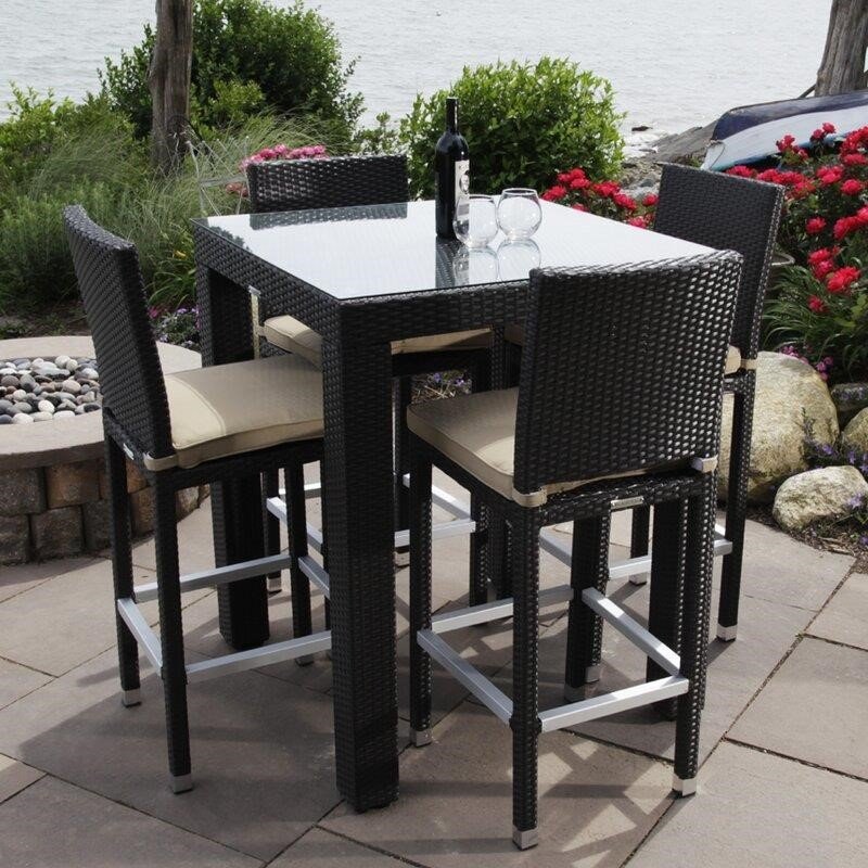 Ibiza Square 4 - Person 35'' Long Bar Height Dining Set with Cushions
