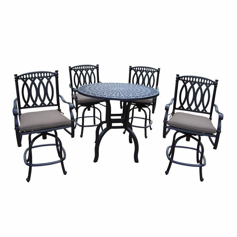 Morocco Round 4 - Person Aluminum Bar Height Dining Set with Cushions