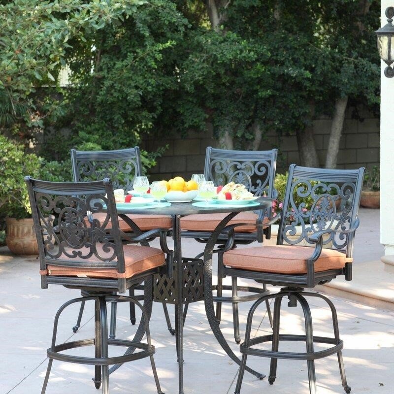 Mccraney Round 4 - Person 42'' Long Aluminum Bar Height Dining Set with Cushions