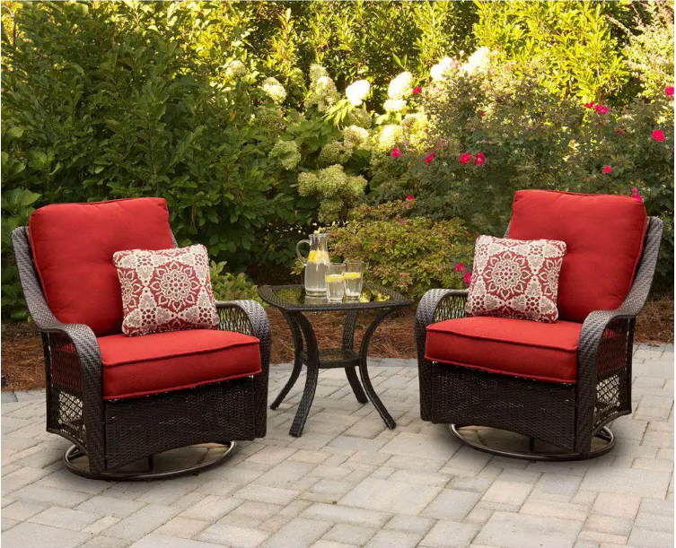 3-Piece Outdoor Wicker Patio Bistro Set With Swivel Rocking Chair