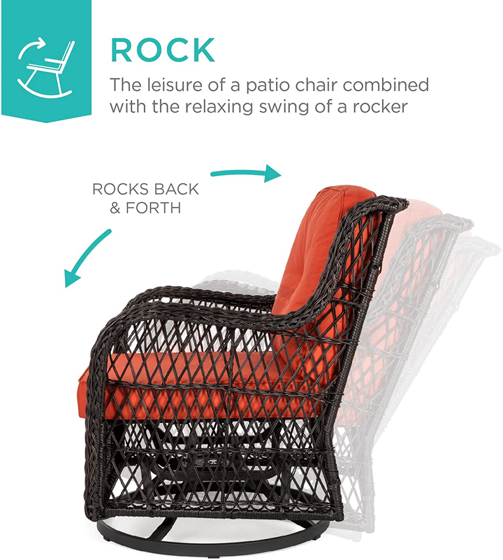 3-Piece Outdoor Wicker Patio Bistro Set With Swivel Rocking Chair