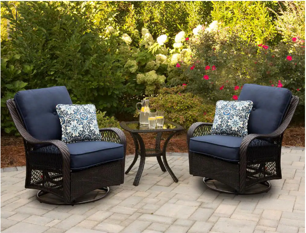 3-Piece Outdoor Wicker Patio Bistro Set With Swivel Rocking Chair